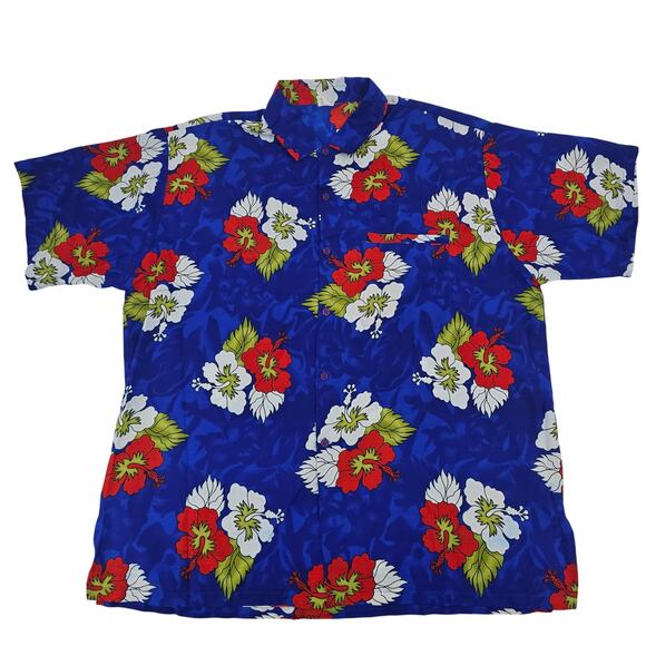 Vintage Blue Hibiscus Hawaiian Aloha Shirt Men's Size 2XL 1613 - Picture 1 of 7